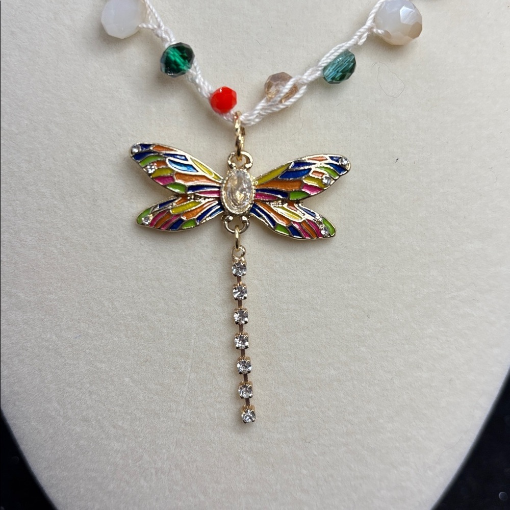 Dragonfly Beaded Crochet Necklace | Colorful Glass Beads | Adjustable 17” - Picture 4 of 9